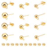30Pcs 3 Style 304 Stainless Steel Stud Earring Findings, with Loop and Ear Nut/Earring Backs, Real 24K Gold Plated, 10pcs/style