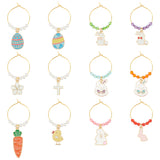 Easter Theme Alloy Enamel Wine Glass Charms, with Acrylic Beads and Brass Findings, Mixed Shape, Mixed Color, 47~65mm, 12pcs/set