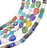 5 Strands 5 Style Rectangle Handmade Millefiori Glass Beads Strands, Mixed Color, 10~17x8~13x3mm, Hole: 0.5~1.5mm, 1strand/style