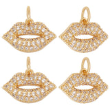 6Pcs Brass Micro Pave Grade AAA Cubic Zirconia Charms, Long-Lasting Plated, Lip Charm, Cadmium Free & Nickel Free & Lead Free, Real 18K Gold Plated, 7x10.5x2mm, Hole: 2.5mm