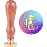 Brass Wax Seal Stamp with Handle, for DIY Scrapbooking, Mermaid Pattern, 89x30mm