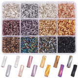 12 Colors Glass Twist Bugle Beads, Silver Lined, Round Hole, Mixed Color, 6x2mm, Hole: 0.8mm, about 8g/color, 96g/box