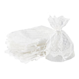 Organza Gift Bags with Lace, Rectangle with Flower Pattern, Creamy White, 14~15x10~11cm