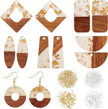 DIY Dangle Earring Making Kits, Including Resin & Walnut Wood Pendants, Brass Earring Hooks, Brass Jump Rings, Mixed Shapes, Golden & Silver, Pendants: 12pcs/box