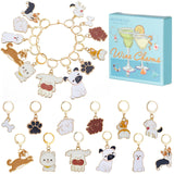 Bone/Dog/Paw Print Alloy Enamel Pendant Stitch Markers, Crochet Leverback Hoop Charms, Locking Stitch Marker with Wine Glass Charm Ring, Mixed Color, 3~4.9cm, 12 style, 2pcs/style, 24pcs/box
