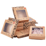 24Pcs Kraft Paper Boxes, Clear Window Packaging Boxes, Square, BurlyWood, Box: 10x10cm, Unfold: 19.4x12.5x0.08cm