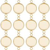 30Pcs 201 Stainless Steel Cabochon Connector Settings, Plain Edge Bezel Cups, Flat Round, Real 24K Gold Plated, Tray: 12mm, 21x14x2mm, Hole: 2mm