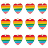 30Pcs Alloy Enamel Pendants, Light Gold, Heart with Rainbow Stripe, Colorful, 18x15x1.5mm, Hole: 1.6mm