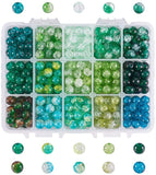 Two Tone Crackle Glass Beads Sets, with Baking Painted Transparent and Spray Painted Crackle Glass Beads, Round, Mixed Color, 140x108x30mm, about 460pcs/box