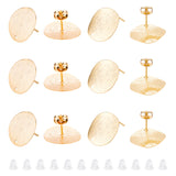 6 Pairs 2 Style Brass Stud Earrings Findings, with Holes, Long-Lasting Plated, Flat Round, with 50Pcs Plastic Ear Nuts, Golden, 18.7~20x0.6~1mm, Hole: 1.4~1.5mm, Pin: 0.9mm, 3 Pair