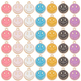 98Pcs 7 Colors Light Gold Alloy Enamel Charms, Cadmium Free & Lead Free, Flat Round with Smile, Mixed Color, 14.5x12x1.5mm, Hole: 1.5mm, 14pcs/color