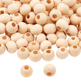 Unfinished Natural Wood European Beads, Lager Hole Beads, Round, Floral White, 10x7.5mm, Hole: 4mm