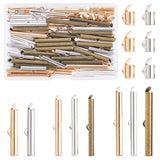 100Pcs 4 Style Brass Slide On End Clasp Tubes, Slider End Caps, Mixed Color, 6x6~40x4mm, Hole: 1x2~3mm