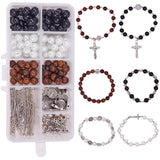 DIY Bracelet Making, with Tibetan Style Alloy Flat Round Beads, 304 Stainless Steel Links, Alloy Crucifix Cross Pendants and 304 Stainless Steel Jump Rings, For Easter, Mixed Color, 13.5x7x3cm