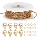 DIY Chain Bracelet Necklace Making Kit, Including Vacuum Plating 304 Stainless Steel Cable Chains & Clasps, Brass Jump Rings, Real 18K Gold Plated, Chain: 10M/set