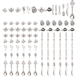 84Pcs 14 Style Tibetan Style Tableware Alloy Pendants, Kitchen Utensil Pendants, Antique Silver, 13~58x3~19x1.5~9.5mm, Hole: 1~2mm, 6pcs/style