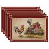 6Pcs Polyester Table Cloth, for Dining Table Decoration, Rectangle, Rooster, 300x450mm