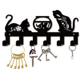 Iron Wall Mounted Hook Hangers, 6-Hook Decorative Organizer Rack, for Bag Clothes Key Scarf Hanging Holder, Cat Shape, 130x270mm, Hole: 5mm