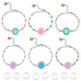 Blank Dome Flat Round Link Bracelet Making Kit, Including 304 Stainless Steel Bracelet Making with Cabochon Settings, Glass Cabochons, Rainbow Color, 14Pcs/box
