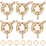 10Pcs Rack Plating Brass Spring Ring Clasps, with 20Pcs Jump Rings, Real 18K Gold Plated, 13x5mm, Hole: 2mm