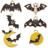 36Pcs 6 Style Alloy Enamel Charms, Golden, Bat, Mixed Color, 13.5~25x16~29x1.5~3.8mm, Hole: 1.5~2mm, 6pcs/style