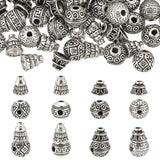 40Pcs 4 Style Tibetan Style Alloy 3 Hole Guru Beads, T-Drilled Beads, Gourd, Antique Silver, 7~8x6~7mm, Hole: 5~6mm and 1.6~1.8mm, 10Pcs/style
