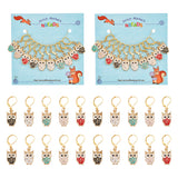 10Pcs 5 Colors Alloy Enamel Owl Charm Locking Stitch Markers, with Gold Tone Brass Leverback Earring Findings, Mixed Color, 3.8cm, 2pcs/color