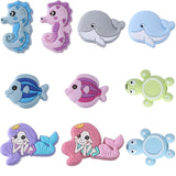 10Pcs 10 Style Sea Animals Silicone Beads, Chewing Beads For Teethers, DIY Nursing Necklaces Making, Mixed Color, 21.5~35x21~37x8~9.5mm, hole: 2~3.5mm, 1pc/style