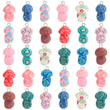 Handmade Polymer Clay Pendants, with Platinum Tone Iron Loop, 3D Mushroom, Mixed Color, 19~22x12~13.5mm, Hole: 2mm, 30pcs/box