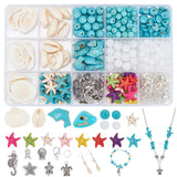 DIY Ocean Jewelry Making Finding Kit, Including Starfish & Dolphin & Chips Synthetic Turquoise & Natural Shell & Imitated Gemstone Acrylic Beads, Iron Ring, Alloy Pendant & Clasps, Mixed Color, 406Pcs/box