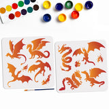 1 Set Autumn Theme PET Hollow Out Drawing Painting Stencils, with 1Pc Art Paint Brushes, Dragon, Painting Stencils: 300x300mm, 2pcs/set