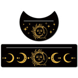 2Pcs 2 Style Carved Wood Candle Holders, Wooden Card Stand for Tarot, Witch Divination Tools, Moon-shaped & Rectangle, Black, Sun Pattern, 130~254x76.2~100x5mm, 1pc/style