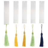 Stainless Steel Brushed Blank Bookmarks, with Polyester Tassel Big Pendant Decorations, Stainless Steel Color, Bookmarks: 145x32x0.5mm, 4pcs, Pendant Decorations: 145~175x10.5~12mm, 4pcs