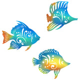 Iron Wall Art Decorations, for Front Porch, Living Room Decorations, Fish Pattern, Rainbow Color, 190~230x180x1mm, 3pcs/set