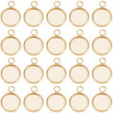 40Pcs 304 Stainless Steel Pendant Cabochon Settings, Plain Edge Bezel Cups, Flat Round, Real 24K Gold Plated, Tray: 10mm, 15x12x2mm, Hole: 2.2mm