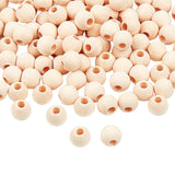 Unfinished Natural Wood European Beads, Lager Hole Beads, Round, Floral White, 12x10.5mm, Hole: 5mm