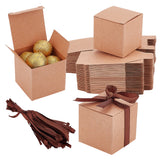 Square Folding Cardboard Paper Candy Gift Box, Food Packaging Box, with Silk Ribbon, Tan, Finished Product: 5x5x5cm