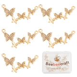 Brass Micro Pave Clear Cubic Zirconia Connector Charms, Butterfly, Real 18K Gold Plated, 13x27x2mm, Hole: 1.2mm, 6pcs/box