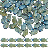 100Pcs Full Plated Frosted Electroplate Glass Fish Beads Strands, Green Plated, 15x8x5mm, Hole: 1mm