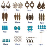 DIY Dangle Earring Making, with Alloy Pendants & Links, Synthetic Turquoise Beads, Brass Earring Hooks, Iron Eye Pin & Jump Rings, Antique Bronze, 135x70x30mm