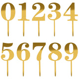 10Pcs 10 Style Number Acrylic Mirror Effect Cake Toppers, Cake Insert Cards, for Cake Decoration, Gold, 146~162.5x50~61x1mm, pin: 5x1mm, 1pc/style