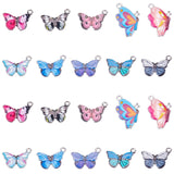 40Pcs 10 Colors Printed Alloy Pendants, with Enamel, Butterfly, Platinum, Mixed Color, 4pcs/colors