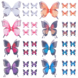 80Pcs 8 Colors Artificial 2-Layer Fibre Tulle Ornament Accessories, 3D Craft Organza Butterfly, with Crystal Rhinestone, Mixed Color, 45x37x3mm, 10pcs/color