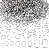 800Pcs 8 Style 304 Stainless Steel Open Jump Rings, Oval, Stainless Steel Color, 3.5~8x2.5~6x0.5~1mm, Inner Diameter: 1.5~4x2.5~6.5mm, 100pcs/style