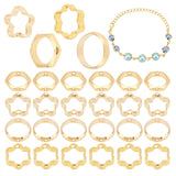 60Pcs 4 Style Brass Beads Frames, Long-Lasting Plated, Hexagon & Flower & Round Ring, Real 24K Gold Plated, 8~10x8~10x2~3mm, Hole: 0.5~1.2mm, 15pcs/style