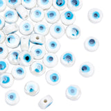 1Strand Handmade Porcelain Ceramic Beads Strands, Bright Glazed Porcelain, Flat Round with Evil Eye, White, 8x5mm, Hole: 1.5mm,about40pcs/strand