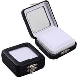 PU Leather Loose Diamond Display Boxes with Sponge Inside, Glass Visible Window Small Jewelry Storage Case, Black, Square, 5.7x5.7x2.4cm