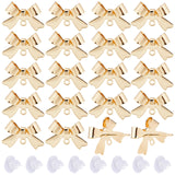 24Pcs Brass Stud Earring Findings, Bowknot, with Horizontal Loops & 20Pcs Plastic Ear Nuts, Real 18K Gold Plated, 11x16mm, Hole: 1.2mm, Pin: 0.6mm