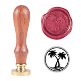 DIY Scrapbook, Brass Wax Seal Stamp and Wood Handle Sets, Coconut Tree, Golden, 8.95cm, Stamps: 2.55x1.45cm