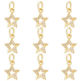 14Pcs Brass Micro Pave Cubic Zirconia Charms, with Jump Ring, Long-Lasting Plated, Star Charm, Real 18K Gold Plated, 11x8x2mm, Hole: 3mm